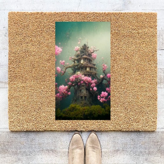 Underwater Sakura Temple Coir Doormats