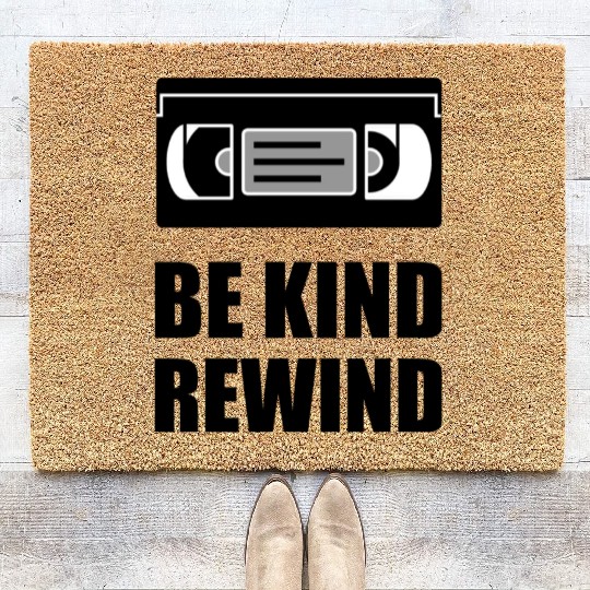 VHS Cassette Tape Be Kind Rewind Black Coir Doormats