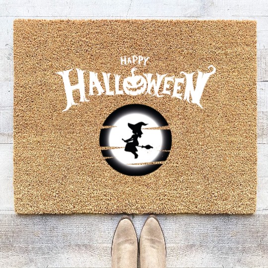 Happy Halloween, little witch on ballet Coir Doormats