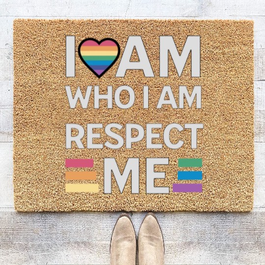 i am who i am respect me rainbow unisex Coir Doormats