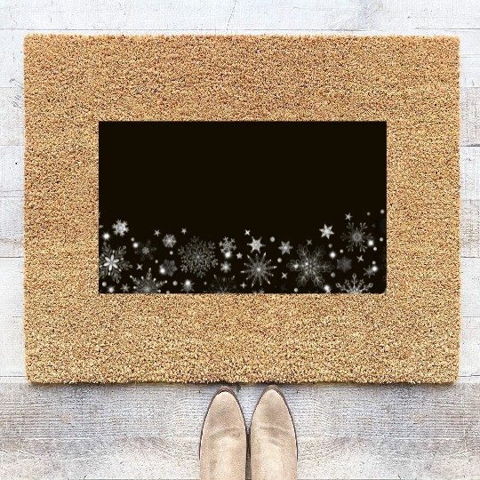Elegant Black Silver Snowflakes Coir Doormats