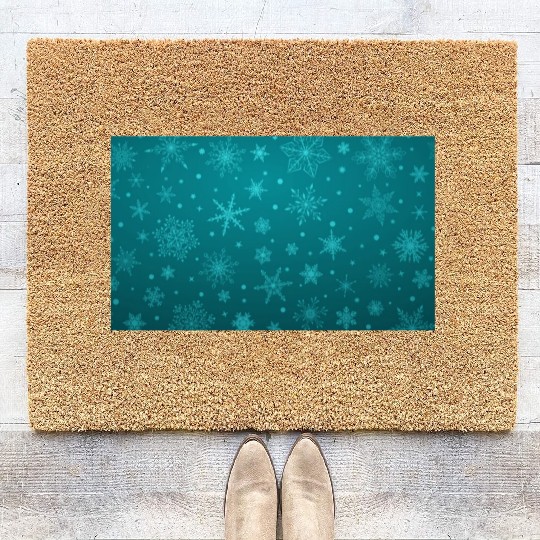 Teal Snowflakes Christmas Pattern Coir Doormats