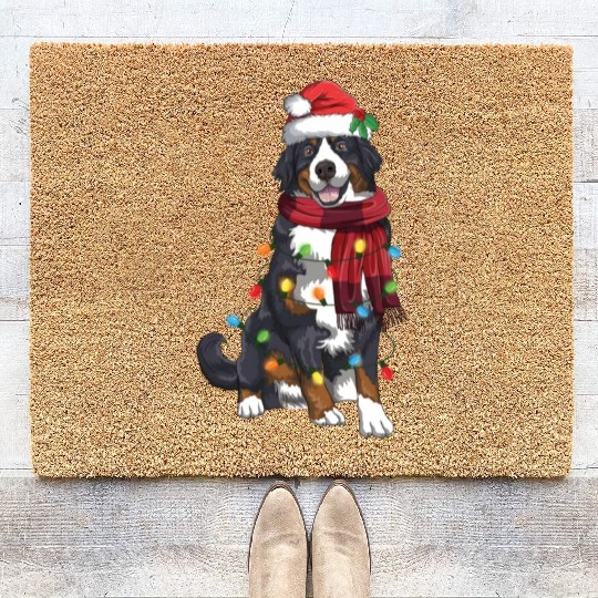 Bernese Mountain Christmas Light Funny Dog Lover Coir Doormats