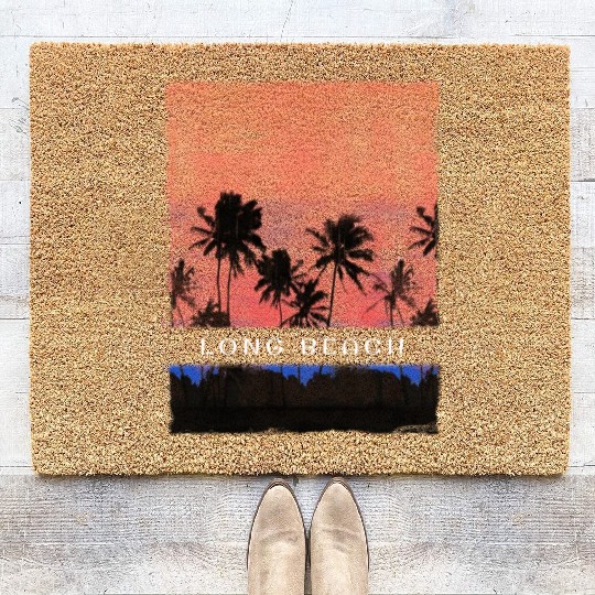 Long Beach California Vacation Souvenir Palm Tree Coir Doormats