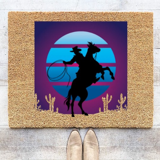 Synthwave Cowboy Rancher Gift Coir Doormats