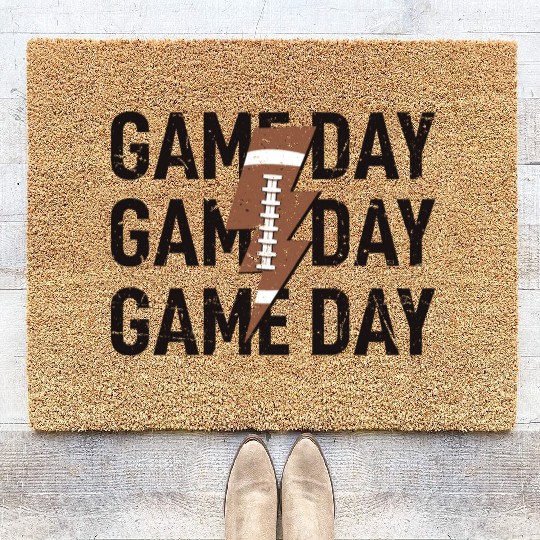 Game Day Football Distressed Lightning Bolt Coir Doormats