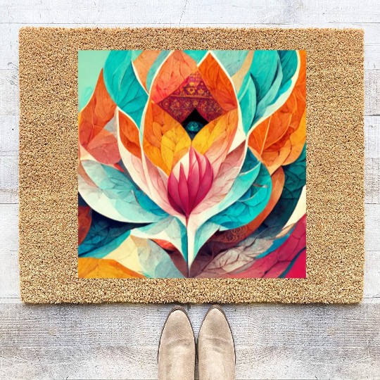 Colorful mandala flower version 8 Coir Doormats