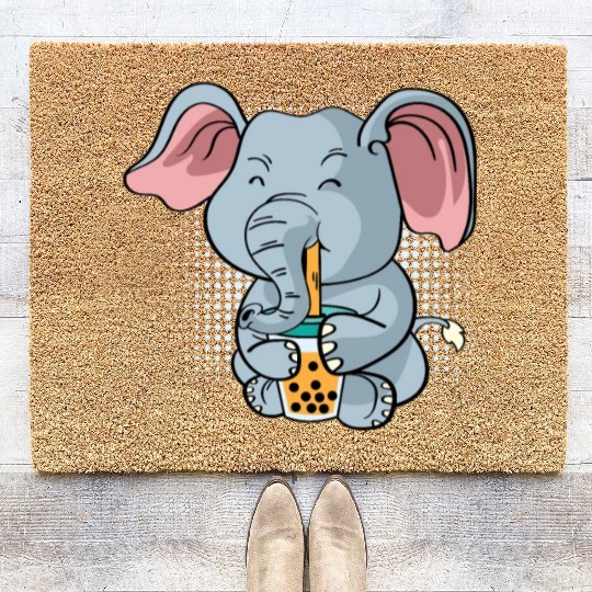 Elephant Bubble Tea Zookeeper Gift Coir Doormats