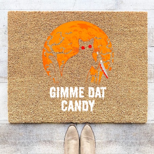 Gimme Dat Candy Creepy Cat Spooky Halloween Coir Doormats