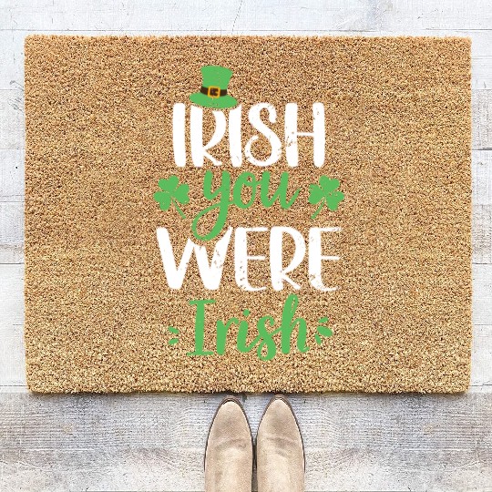 Irish You Were Irish Green Cloverleaf Coir Doormats