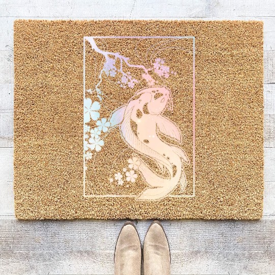 Kawaii Cherry Blossom Koi Coir Doormats