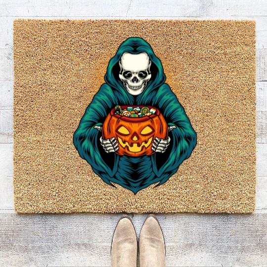 Grim Reaper With Scary Pumpkin - Halloween Coir Doormats