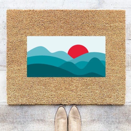 Minimalist Sun Teal Blue Coir Doormats