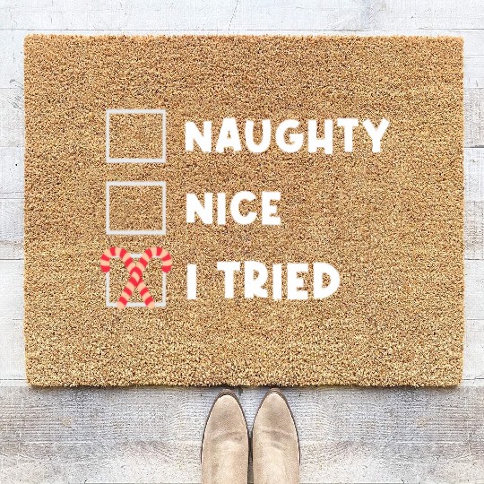 Candy Cane Naughty, Nice, I Tried Checklist Coir Doormats