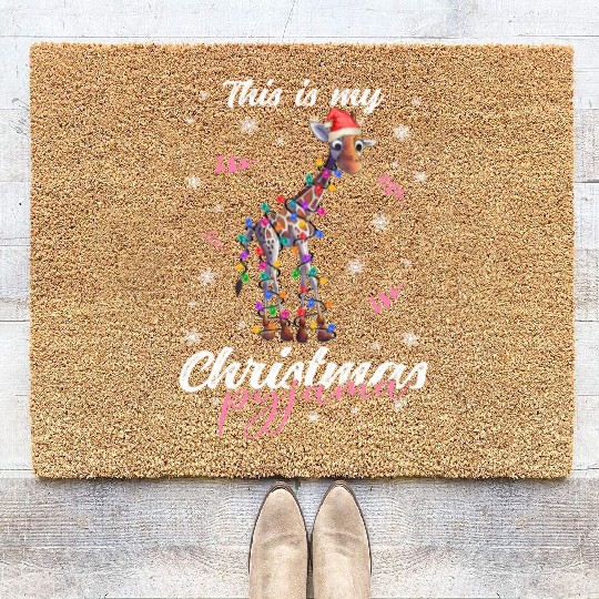 Winter Christmas Pyjama Giraffe Coir Doormats
