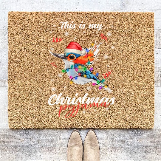 Winter Christmas Pyjama Hummingbird Coir Doormats
