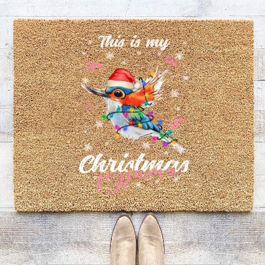 Winter Christmas Pyjama Hummingbird Coir Doormats
