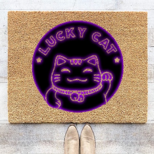 Purple neon lucky cat Coir Doormats