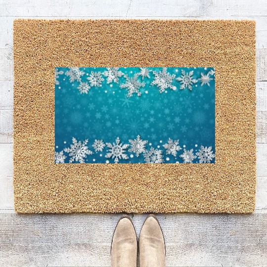 Elegant Teal Winter Snowflakes Pattern Coir Doormats