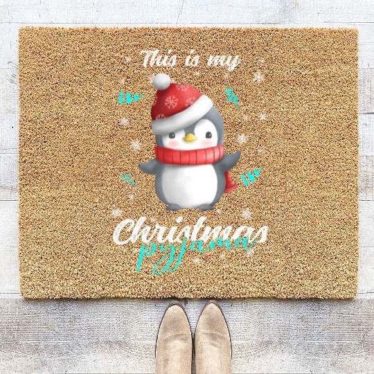 Winter Christmas Pyjama Penguin Coir Doormats