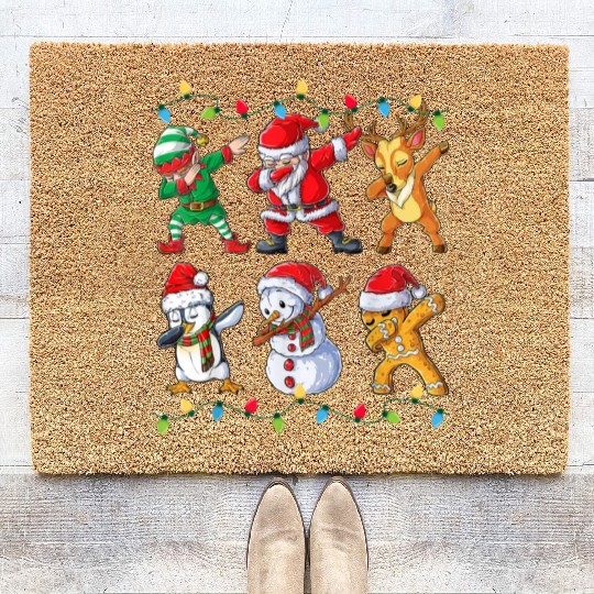 Dabbing Santa Elf Friends Christmas Coir Doormats