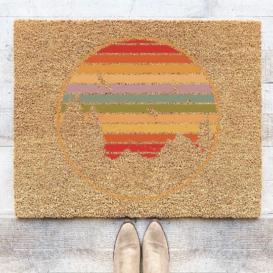 RETRO FOREST WITH BIRDS IN THE SUNSET Coir Doormats