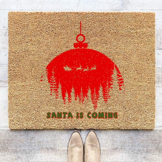 Christmas Santa Is Coming Santa Candy Cane Throne Coir Doormats