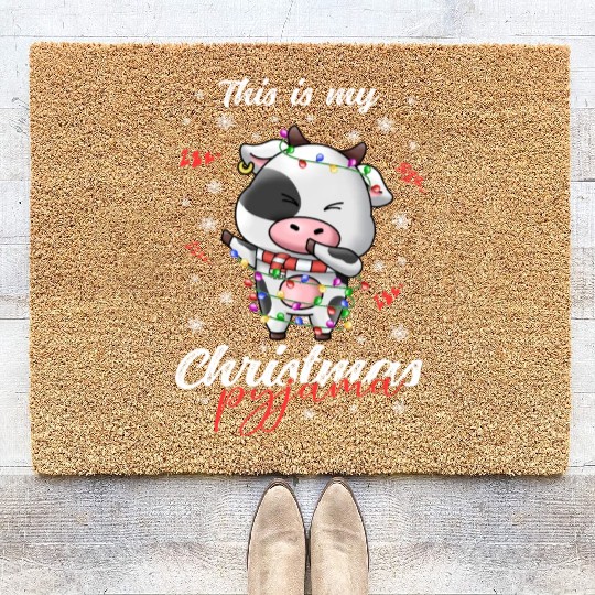 Winter Christmas Pyjama Cow Coir Doormats