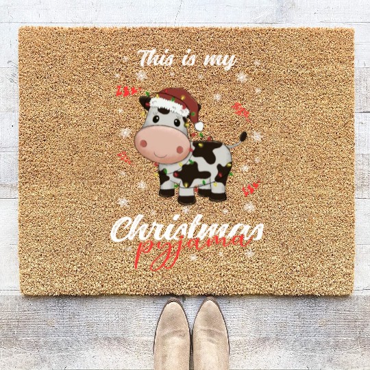 Winter Christmas Pyjama Cow Coir Doormats