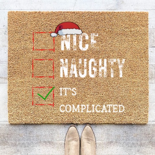 Nice Naughty It's Complicated Christmas List Santa Coir Doormats