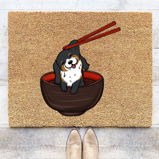 Bernese Mountain Dog Dipping Noodles Coir Doormats