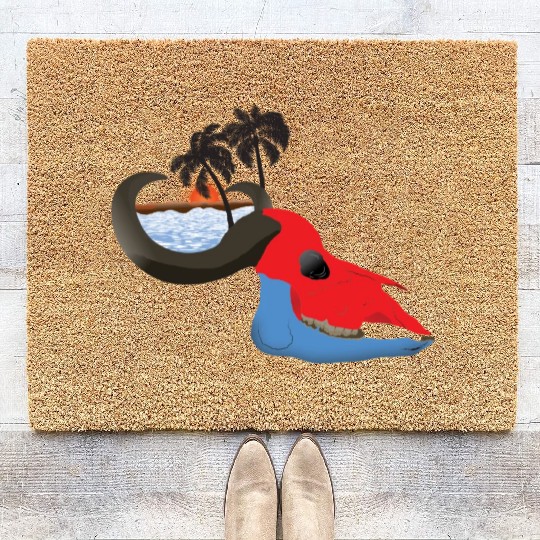 buffalo skull colorful Coir Doormats
