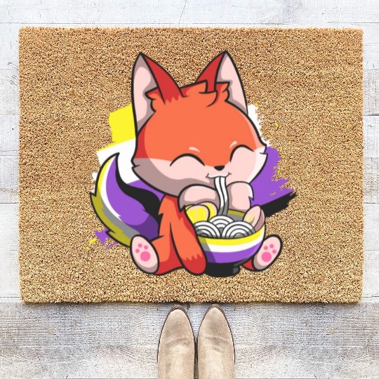 Nonbinary Pride Kawaii Fox Ramen Noodles Non Binar Coir Doormats