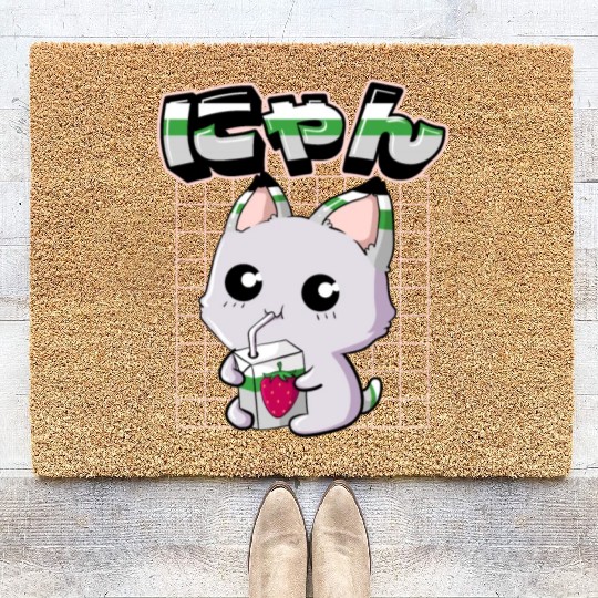 Demiromantic Pride Kawaii Cat Strawberry Milk Coir Doormats