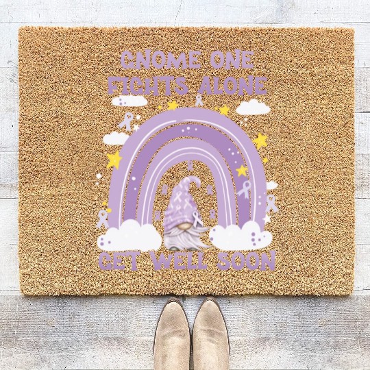 Gnome One Fights Alone Lavender | Fight The Cancer Coir Doormats