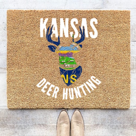 Kansas Deer Hunting Buck Stag Hunter Coir Doormats