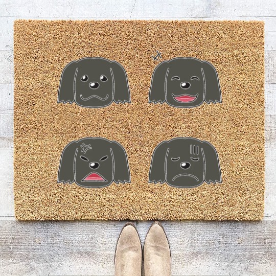 Funny Black Dog Cartoon Faces Coir Doormats