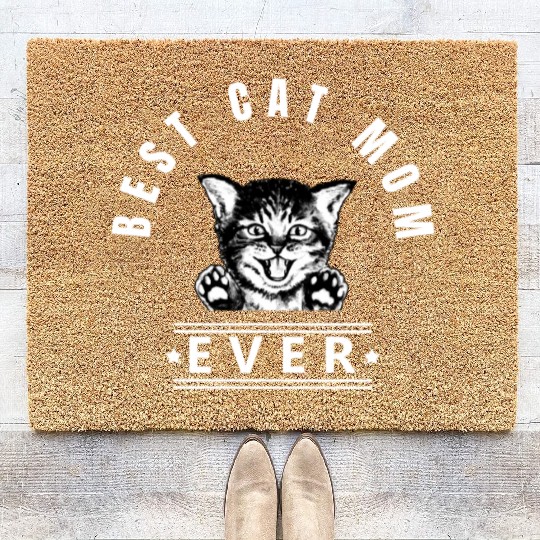 Best Cat Mom Ever Happy Kitten w Coir Doormats