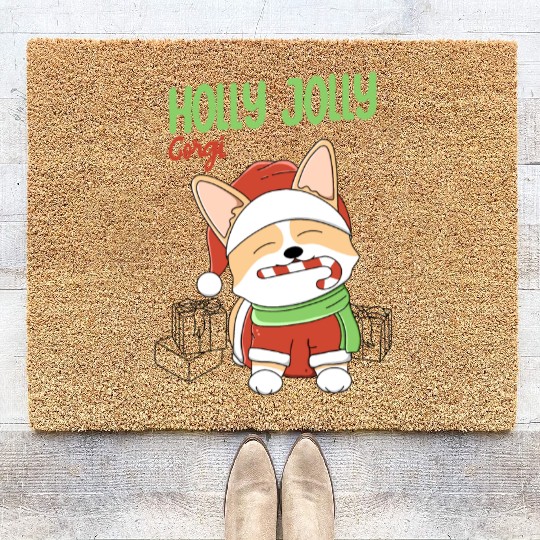 Holly Jolly Corgi Coir Doormats
