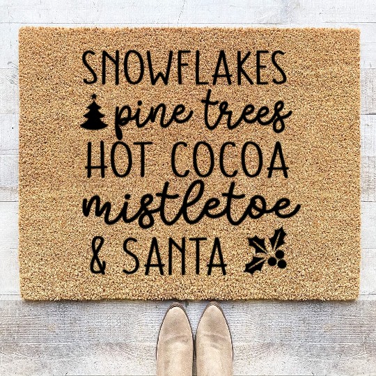 Snow flakes Pine Trees Hot Cocoa Coir Doormats