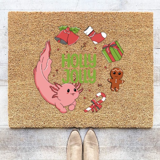 Holly Jolly Axolotl Coir Doormats