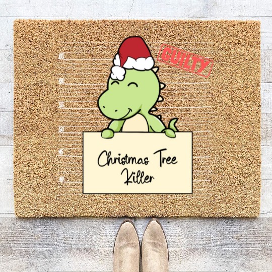 Dinosaur christmas funny prison Coir Doormats