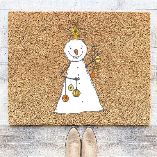 funny snowman with mustache and carrot Coir Doormats
