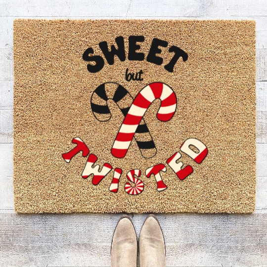 Sweet but twisted candy canes pun Coir Doormats