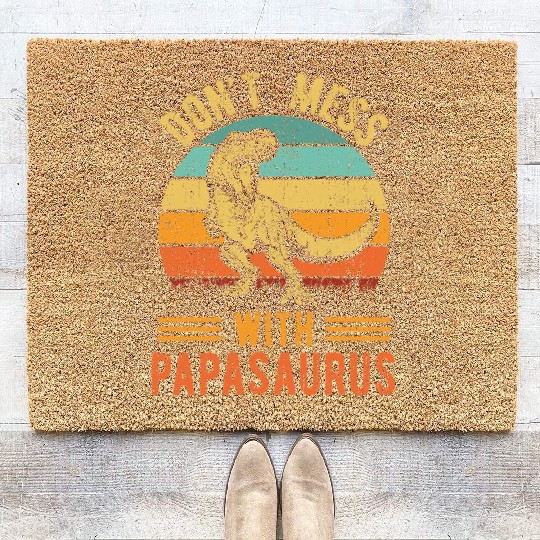 Papa Dad Father Dinosaur Funny Design - Papasaurus Coir Doormats
