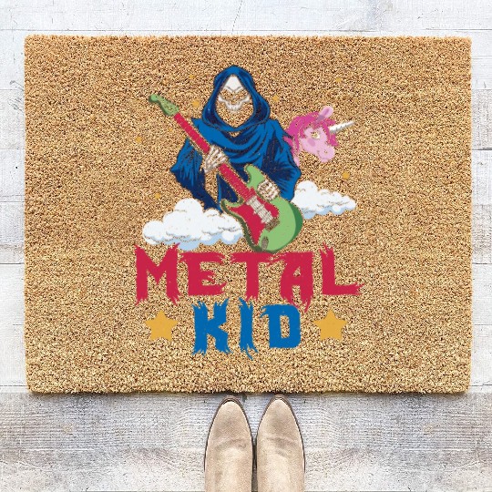 Grim Bone Unicorn Rainbow Metal Rock Metal Kid Coir Doormats
