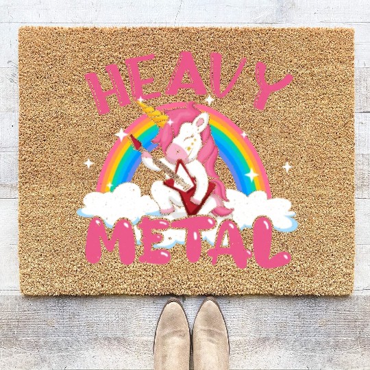 Guitarist Unicorn Rainbow Metal Music Heavy Rock Coir Doormats