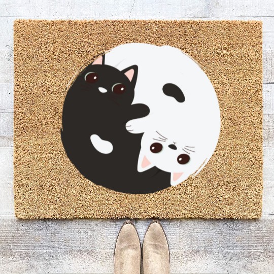 ying yang cat Coir Doormats