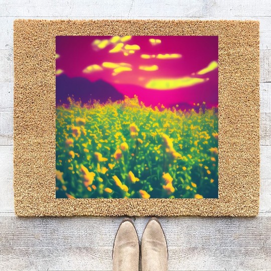 Abstract Flowers on a Pink Background Coir Doormats