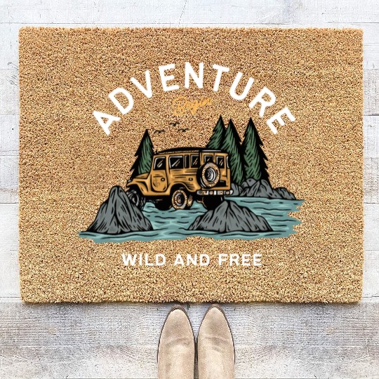 Light Blue Illustration Adventure Coir Doormats